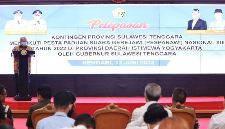 Gubernur Lepas Kontingen Pesparawi Sultra ke Yogyakarta